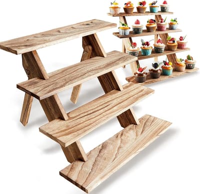 Houten Cupcake Stand - Taart Plateau - Feestelijke Decoratie - Natuurlijk Hout - 43 cm Lengte - Houtkleur