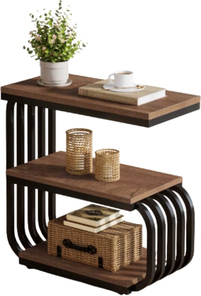 Stervia Bijzettafel - Salontafel - Nachtkastje - Stevig Metalen Frame - 3 Laags - Draagvermogen 50 Kg - Verstelbare Poten - 65 x 35 x 65 cm