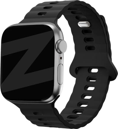 Bandz Siliconen bandje 'Single Link' - geschikt voor Apple WatchSeries 1/2/3/4/5/6/7/8/9/10/11/SE/SE2/SE3/Ultra (2) - maat: 44mm / 45mm / 46mm / 49mm - zwart