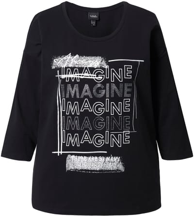 Ulla Popken - Dames - Longshirt Imagine ronde hals 3/4-mouw - Zwart - Maat 46+