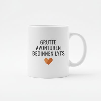 Inspirerende Tekst Koffiemok “Grutte Avonturen Beginnen Lyts” – Minimalistisch Design Cadeau – 330 ml Keramische Mok
