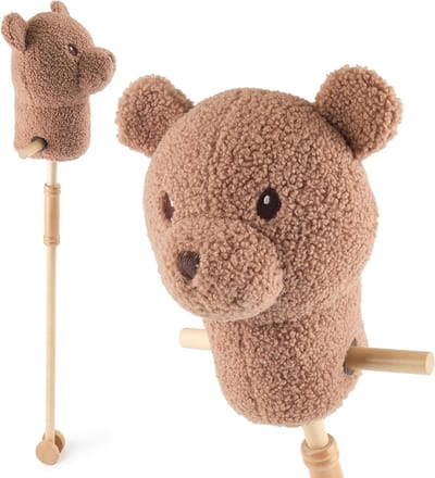 Stokpaard Kinderen - Houten Stokdier - Fantasie Spelen - Met Wielen - 90 cm - Beer Mika