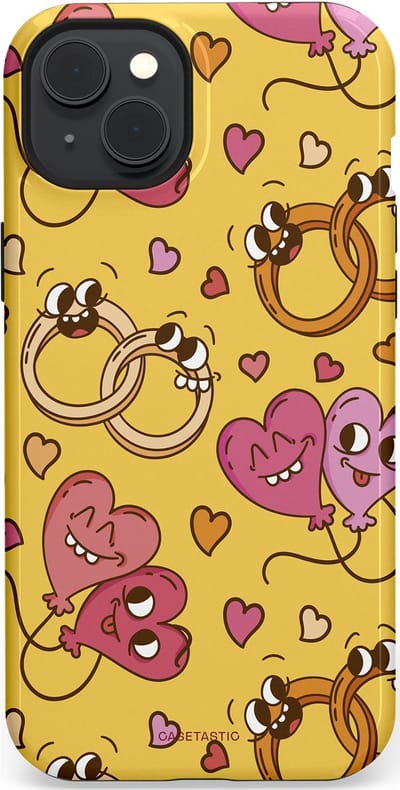 Casetastic Hoesje Geschikt voor Apple iPhone 15 Plus Magsafe - Stijlvolle Beschermende Duo-layer Case - Gele Hartenpret