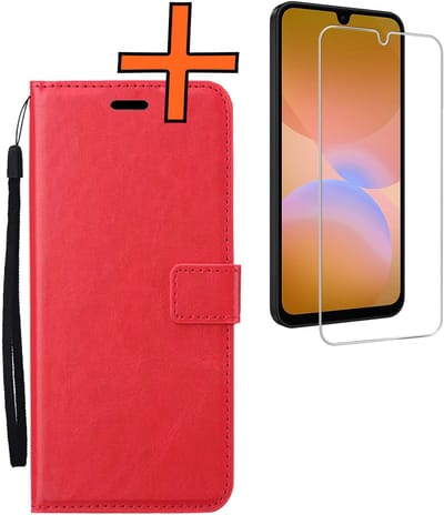 Hoes - Met Screenprotector - Geschikt voor Samsung Galaxy A26 - Luxe Pasjeshouder - Bookcase Portemonee - Flip Case - Kunstleer Book Case - Flipcase - Book Cover - Walletcase - PortemonneeHoes - Rood