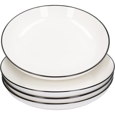 Ensemble de 4 Assiettes Plates en Céramique Ligne Noire Vaisselle Assiette Ronde 8 Pouces pour Salades Assiette à Steak