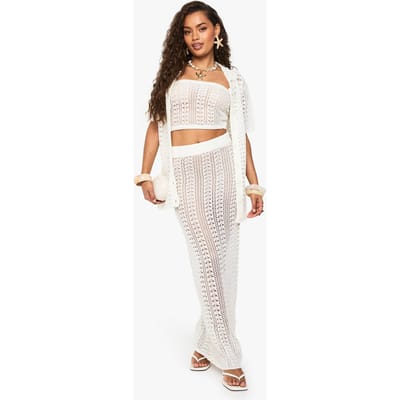 boohoo Dames Gehaakt oversized shirt, bandeautop en maxi rok set | Cream | Maat: Small