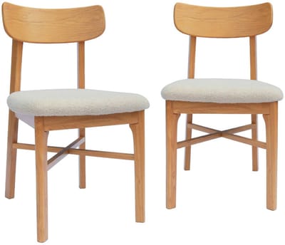 sweeek - Set van 2 vintage stoelen van rubberhout en bouclé - théa