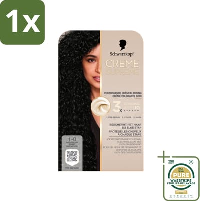 1 x Schwarzkopf - Haarkleuring - Creme Supreme 1-0 - Natuurlijk Zwart - 245g- Natuurlijk Zwart - Permanent Haarverf - Grijsdekking - Haarverzorging - Haarkleuring