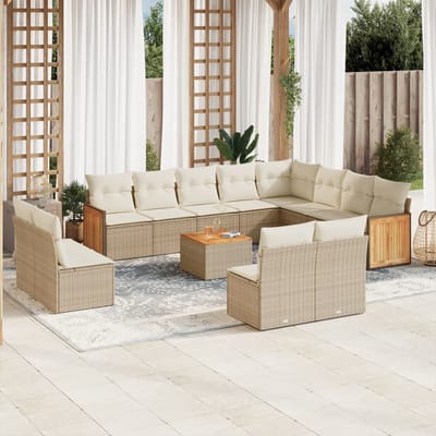 vidaXL - 13-delige - Loungeset - met - kussens - poly - rattan - beige
