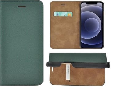 Geschikt voor iPhone 12 Mini hoesje - Wallet Bookcase Leer - Portemonnee Hoes Ultra dun Echt leer case Dennengroen