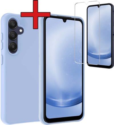 Hoesje - Met Screenprotector - Geschikt voor Samsung Galaxy A25 - Sterk & Shockproof - Telefoon Hoes - Back Cover - Siliconen Case - Telefoonhoes - Lichtblauw