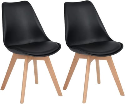 EGGREE Set van 2 lunch bureaustoelen met poten van massief eikenhout - stoelen zonder armleuningen gestoffeerd design - Zwart