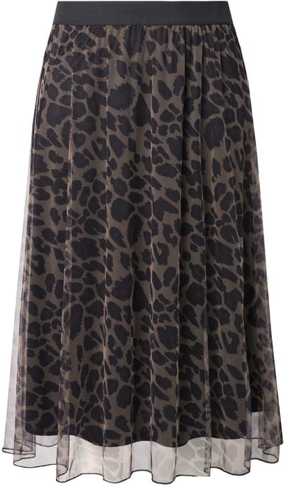 MIAMODA - Dames - Midirok A-lijn mesh met leomotief - Zwart - Maat 44