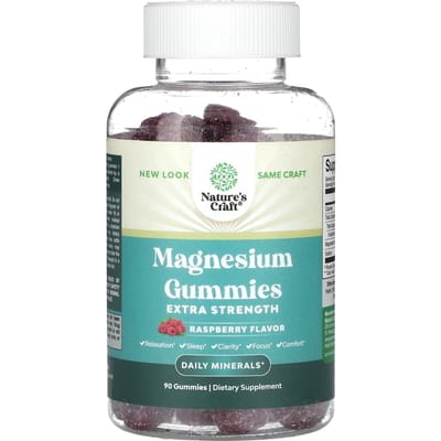 Nature's Craft, gommes de magnésium, force extra, saveur framboise, 90 gommes