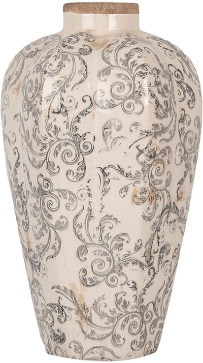 Clayre & Eef Vaas Ø 21x35 cm Beige Grijs Keramiek Bloemen