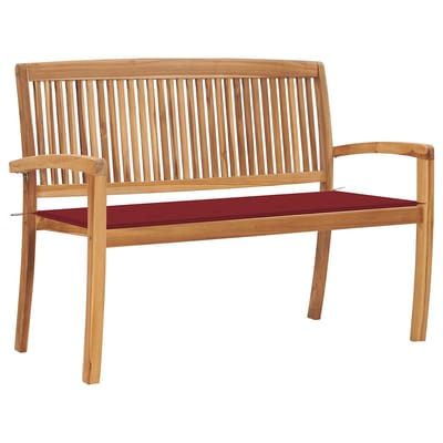vidaXL - Tuinbank - stapelbaar - met - kussen - 128,5 - cm - massief - teakhout
