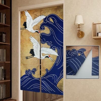 Thijox - Japanse stijl dik Noren lang gordijn, dubbelzijdig bedrukt deurgordijn 85x150 cm, ruimteverdeler wandtapijt met bekroonde kraan en golf voor