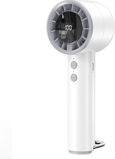 Minidraagbare ventilator met digitaal scherm en D-haak, oplaadbaar met 5 snelheden, kleine zakventilator voor kantoor, huis en buiten