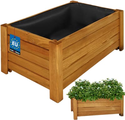 KOTARBAU® Houten Plantenbak, Kiefernhout, 58 x 34 x 25 cm, Eik, Houten Bloembak, Plantenbak voor Buiten, met Vlies, voor Tuin, Terras, Balkon