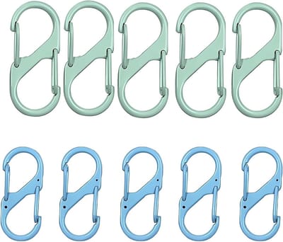 Set van 10 Kleurige S-Haakjes, Mini Carabiners voor Sleutelhangers, Kamperen, Wandelen en Reizen