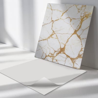 Wallfluent Vinyl Tegels - Elegant Geaderd Marmer Wand PVC Tegels - 30 cm x 30 cm - Wit Vinyl Tegels - Verpakking van 9 stuks - Vierkant PVC Tegels - Texturen Plaktegels - Vinyl Tegels Zelfklevend - Plaktegels Keuken en Badkamer