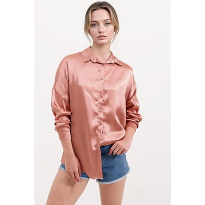 Overgrote Satijnen Knop-Front Shirt