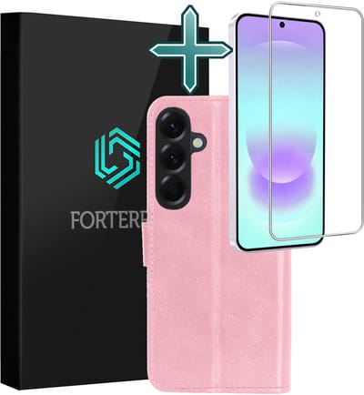 Hoesje Met Screenprotector - Geschikt voor Samsung Galaxy A37 - Luxe Pasjeshouder - Flipcase - Bookcase Portemonee - Flip Case - Kunstleer Book Case - Book Cover - Walletcase - Portemonneehoes - Lichtroze