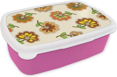 Broodtrommel Roze - Lunchbox Design - Bloemen - Retro - Vintage - Brooddoos 18x12x6 cm - Brood lunch box - Broodtrommels voor kinderen en volwassenen