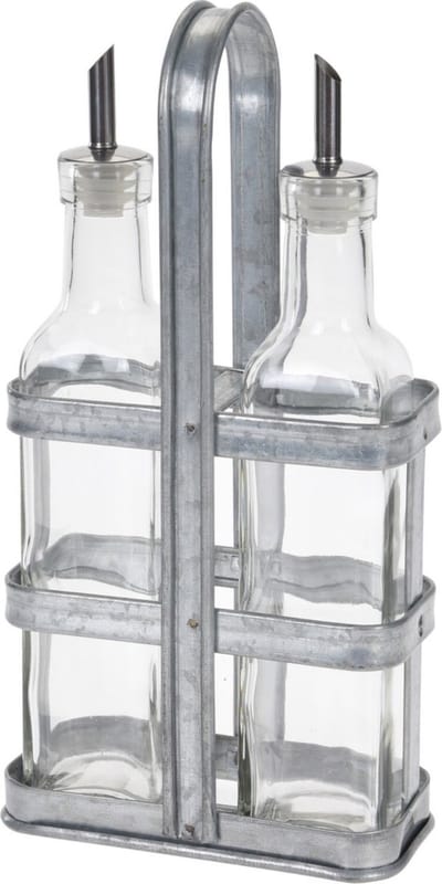Excellent Houseware Olie- en azijn set - RVS - glas - grijs - Olie- en azijnfles met schenktuit