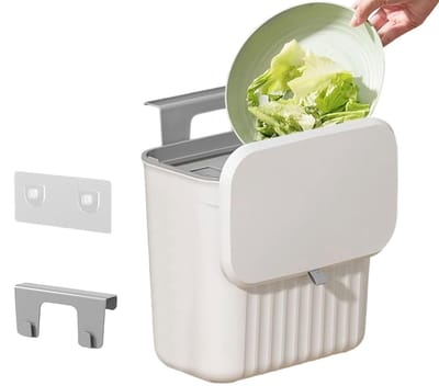 Afvalbak Aan Muur - Ruimtebesparend Prullenbakje - Keuken Afval Scheiden - Met Deksel - 26x23x16 cm - Wit