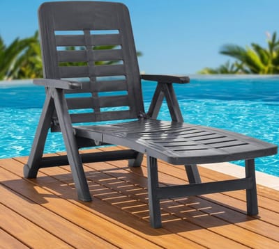 Inklapbare Ligstoel 72 x 189 x 96 cm – Verstelbare Rugleuning, Weerbestendig Kunststof Zonnebed, Lichtgewicht Tuinligstoel voor Strand, Balkon & Terras – Antraciet – Nicolehome