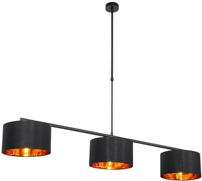 QAZQA vt - Moderne Hanglamp eettafel voor boven de eettafel | in eetkamer - 3 lichts - L 125 cm - Zwart Goud - Woonkamer | Slaapkamer | Keuken