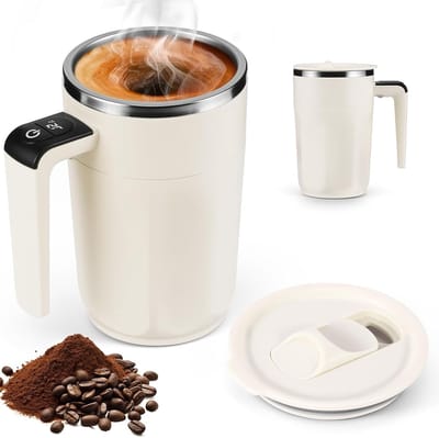 Zelfroerende Mok met Deksel, 400 ml, RVS Koffiemok met Temperatuurweergave, Oplaadbare Slimme Mok voor Koffie, Melk en Warme Chocolade