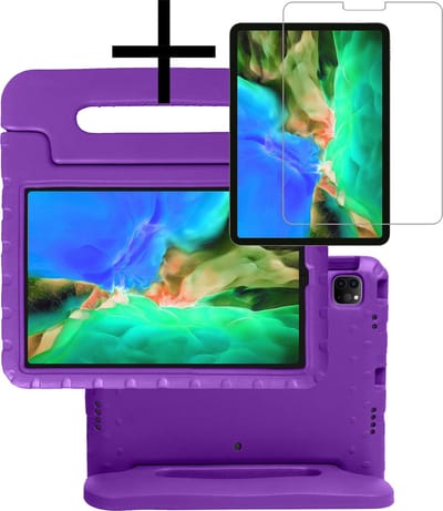 Hoes - Geschikt voor Apple iPad Pro (2022) - 11 inch - 4e generatie - Met Screenprotector - Kinderhoes Shockproof Bumper - Kidsproof Case - Tablet Hoesje - Kinder Cover - Paars