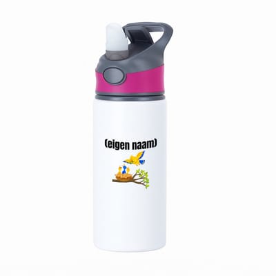 Hacebo® - vogels en nest met eigen naam waterfles met rietje roze - Vogels - dieren liefhebber - iemand die houdt van vogels - verjaardag - cadeau - kado - geschenk - water fles - 650ML