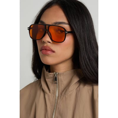 boohoo Dames Gekleurde Lens Aviator Zonnebril | Zwart