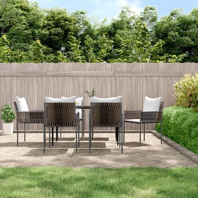 vidaXL - 7-delige - Tuinset - met - kussens - poly - rattan - en - staal