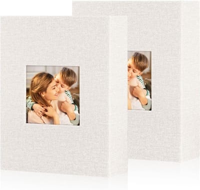 Fotoalbum 13 x 18 cm, 100 pagina's, 2 pakken, linnen, inlegalbum voor portretformat, beige, perfect voor herinneringen en foto's