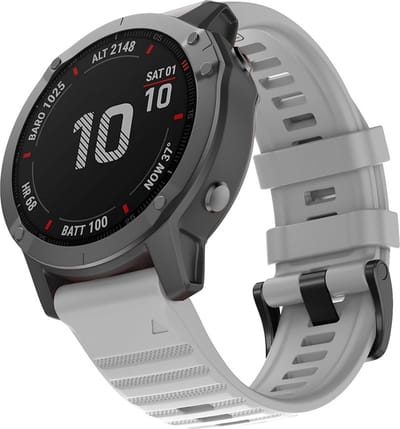 By Qubix - Geschikt voor Garmin bandje - 26mm Quickfit - Siliconen bandje - Grijs - Geschikt voor Garmin Fenix 7X / 6X / 5X