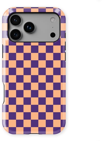 Design Hoesje geschikt voor iPhone 17 Pro | Geschikt Voor Mag | Tiny Squares Checkered Print | Backcover geschikt voor iPhone 17 Pro Pixel Peach