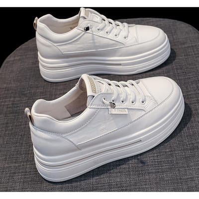Leren Kleine Witte Schoenen Damesschoenen Vroege Lente Nieuw Dikke Zool Verhogend Board Schoenen Casual Schoenen Dames Sportschoenen Enkele Schoenen 40 gray