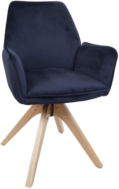 Eetkamerstoel MCW-G67, eetkamerstoel, keukenstoel, stoel met armleuningen, draaibaar, hout, fluweel 320 g/m², MVG ~ antracietblauw