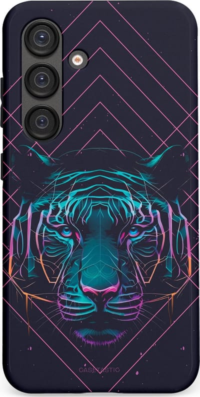 Casetastic hoesje geschikt voor Samsung Galaxy S25 - Dubbellaagse bescherming - Neon Tijger - Fashion Case - Donkerblauw