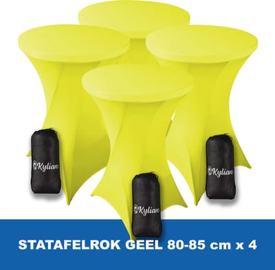 Statafelrok Geel x 4 – 2 jaar garantie met Opbergtas - ∅ 80-85 x 110 cm - Statafelhoes - Luxe Extra Dikke Stretch Sta Tafelrok voor Statafel – Kras- en Kreukvrije Hoes