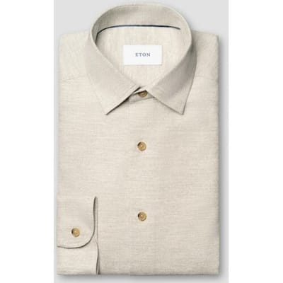 Eton Overhemd Solid Color Double-Twisted Yarn Cotton Flanel Licht Grijs / male