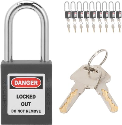 Dailygoods- Veiligheidshangsloten Set van 10 - Stalen Balk - Anti Corrosie - Technisch Kunststof - Versterkt Nylon - Beschrijfbaar Label - Hangslot