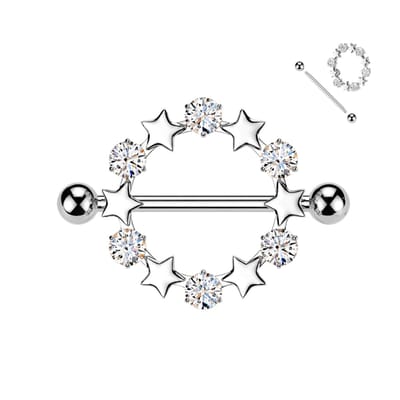 Tepelpiercing ster en steen schild 1.6x14 - zilver - LMPiercings