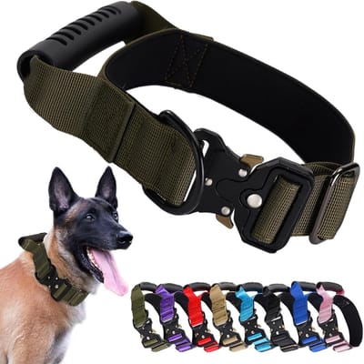 Tactische Hondenhalsband met Handvat - Stevig Nylon Halsband met Snelsluiting Metalen Gesp - Verstelbaar Militair Halsband voor Grote Honden Training