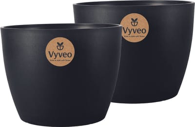 Vyveo - Bloempot Lunda - Set van 2 - 14x10 - Zwart - Bloempot voor binnen en buiten - Lichtgewicht - Breukbestendig - Vorstbestendig - UV-bestendig