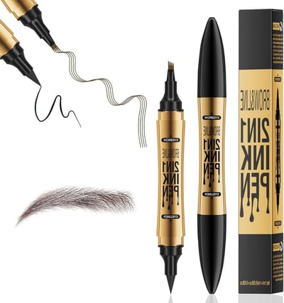 3D Wenkbrauwpen 2-in-1, Waterdicht en Vlekbestendig, Voor een Natuurlijke Look en Microblading Effect (Donkerbruin)